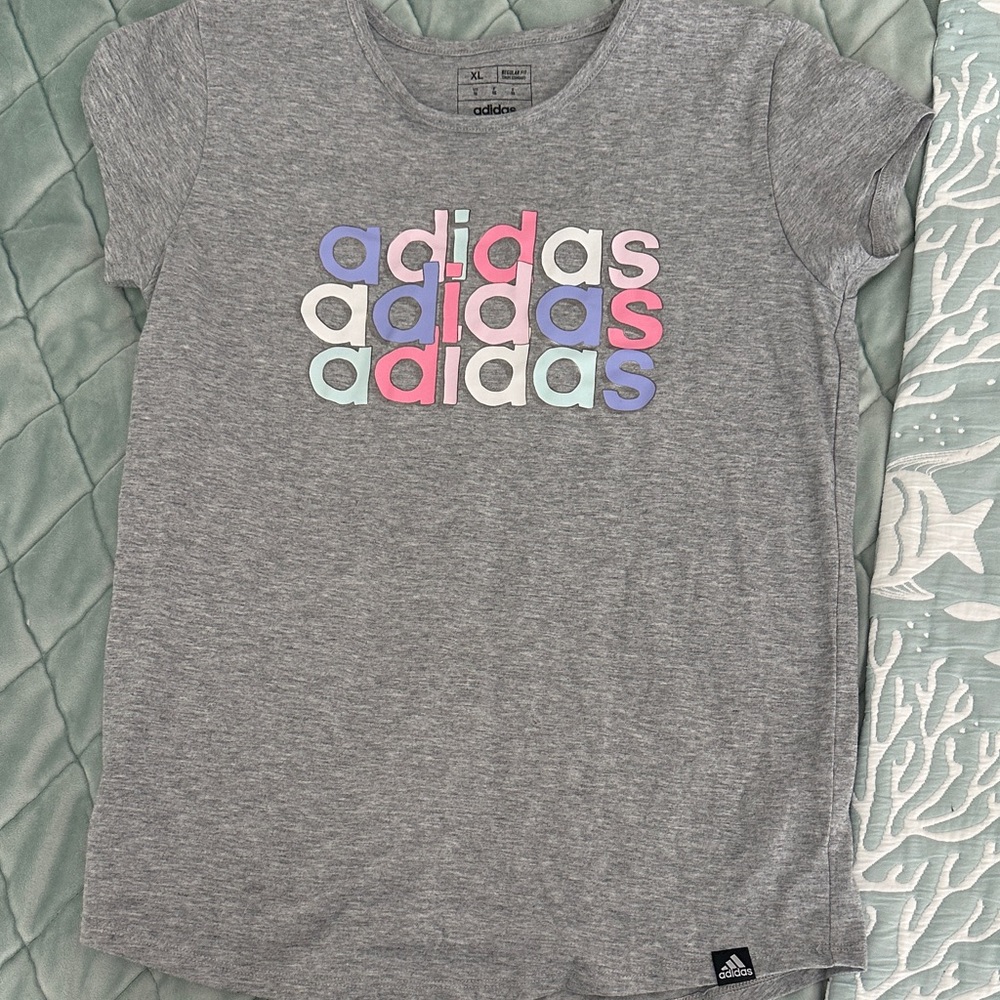 Adidas Kids Gray Tee with Colorful Logo